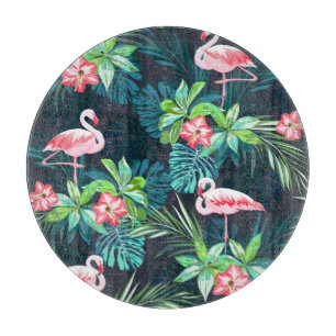 Tropical Flamingo: Summer Flowers Pattern Cutting Board