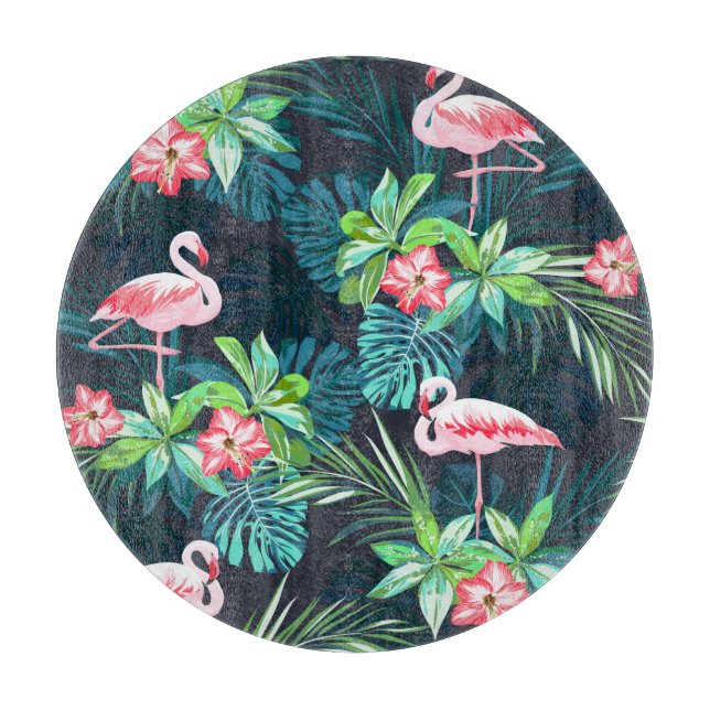 Tropical Flamingo: Summer Flowers Pattern Cutting Board (Front)