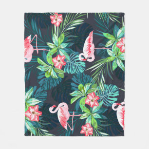 Tropical Flamingo: Summer Flowers Pattern Fleece Blanket