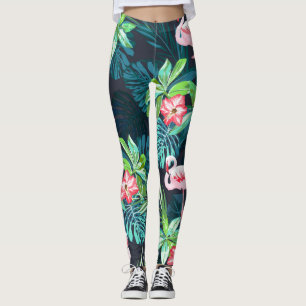 Tropical Flamingo: Summer Flowers Pattern Leggings