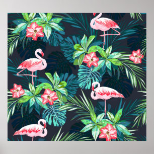Tropical Flamingo: Summer Flowers Pattern Poster