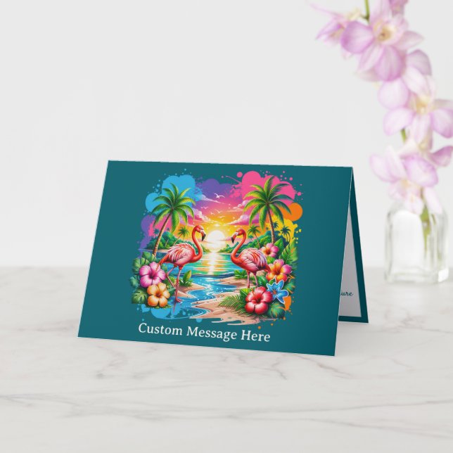 Tropical Flamingo Sunset Personalised Paradise  Card (Orchid)