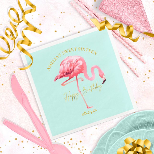 Tropical Flamingo Sweet 16 Happy Birthday ID922 Napkin (Creator Uploaded)