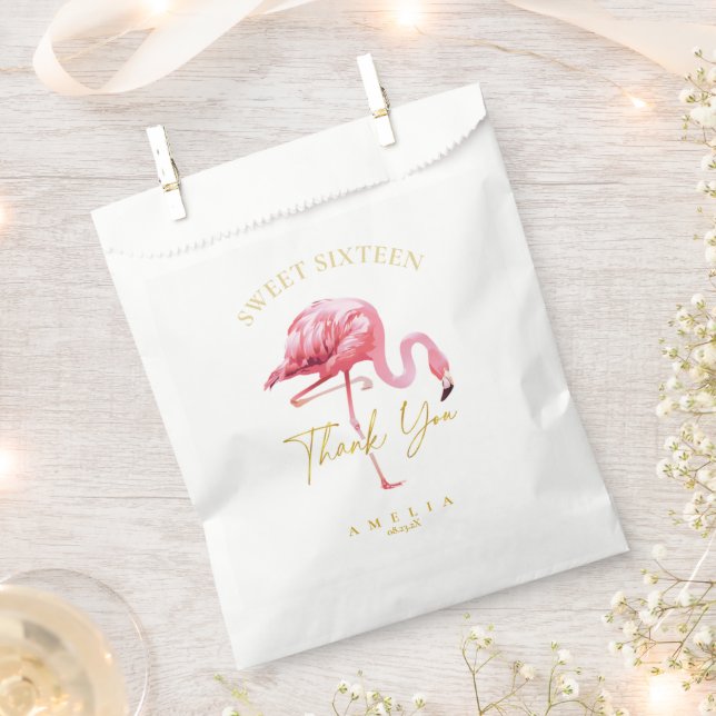 Tropical Flamingo Sweet 16 Thank You ID922 Favour Bag (Clipped)