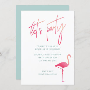 Tropical flamingo sweet sixteen pink & mint invite