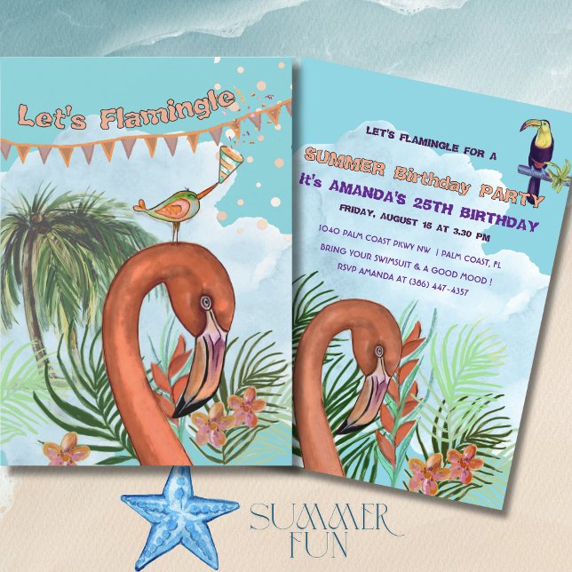 Tropical Flamingo & Toucan Birthday Invitation (Tropical Flamingo & Toucan Birthday Invitation)