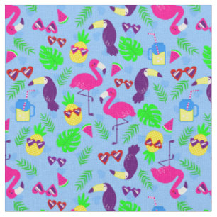 tropical flamingo toucan pineapple watermelon fabric