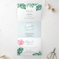 Tropical Flamingo Trifold Wedding Invitation