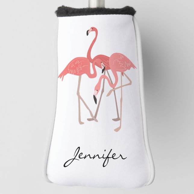 Tropical Flamingo Trio with Custom Monogram Golf Head Cover (Rotate 90)