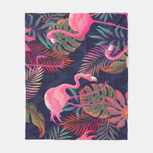 Tropical flamingo: vintage palm pattern. fleece blanket