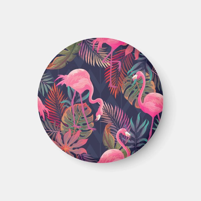 Tropical flamingo: vintage palm pattern. magnet (Front)