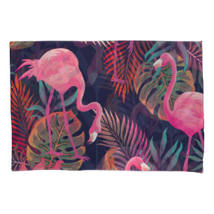 Tropical flamingo: vintage palm pattern. pillowcase
