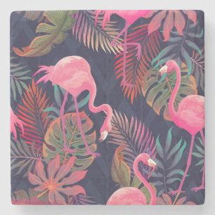 Tropical flamingo: vintage palm pattern. stone coaster