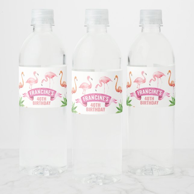 Tropical Flamingo Water Bottle Label (Bottles)