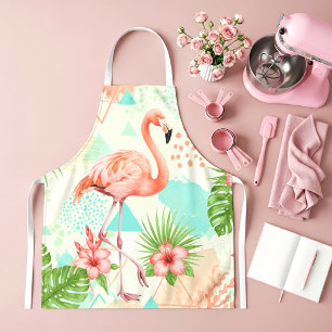 Tropical Flamingo Watercolor & Geometric Pattern Apron
