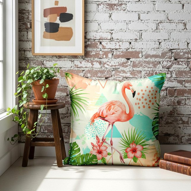 Tropical Flamingo Watercolor & Geometric Pattern Cushion (Creator Uploaded)