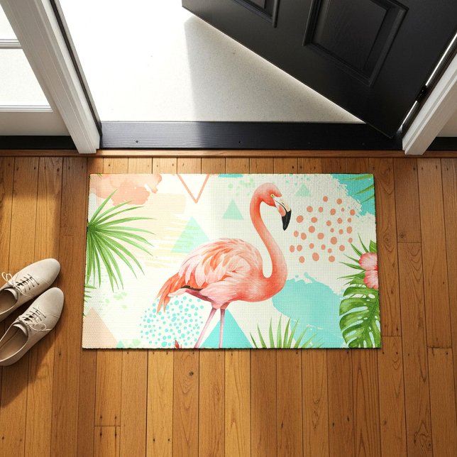 Tropical Flamingo Watercolor & Geometric Pattern Doormat (Creator Uploaded)