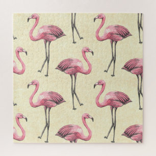 Tropical Flamingo: Watercolor Wallpaper Delight. Jigsaw Puzzle