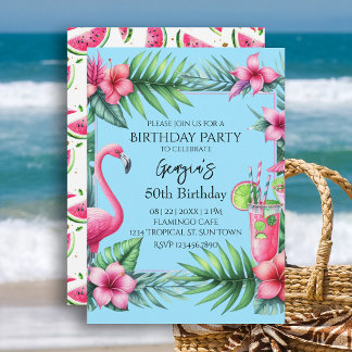 Tropical Flamingo Watermelon Birthday Party Invitation