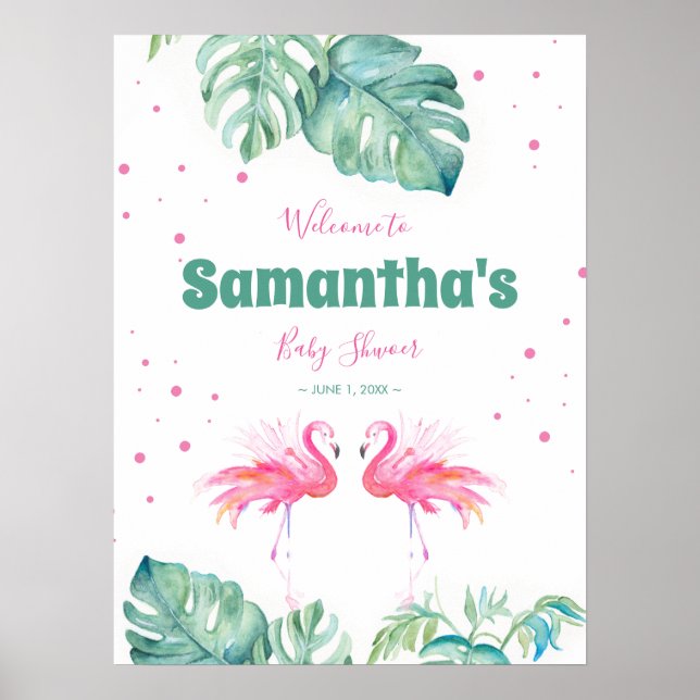 Tropical Flamingo Welcome Party Sign (Front)