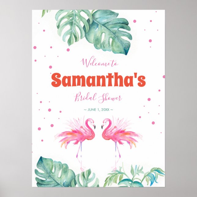 Tropical Flamingo Welcome Party Sign (Front)