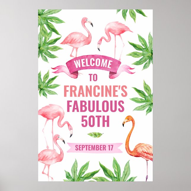 Tropical Flamingo Welcome sign, Tropical poster (Front)