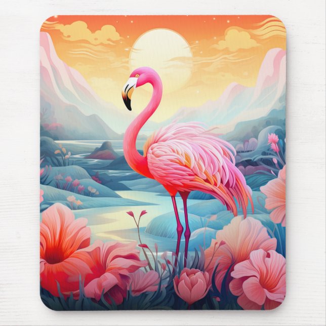 Tropical Flamingo with Flowers-76280 Mouse Pad (Front)