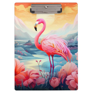 Tropical Flamingo with Flowers Clipboard