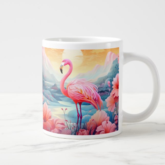 Tropical Flamingo with Flowers Large Coffee Mug (Right)
