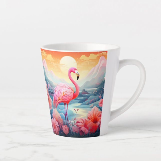 Tropical Flamingo with Flowers Latte Mug (Right)