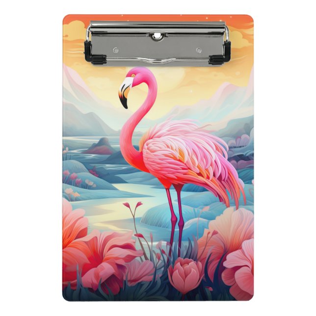 Tropical Flamingo with Flowers Mini Clipboard (Front)