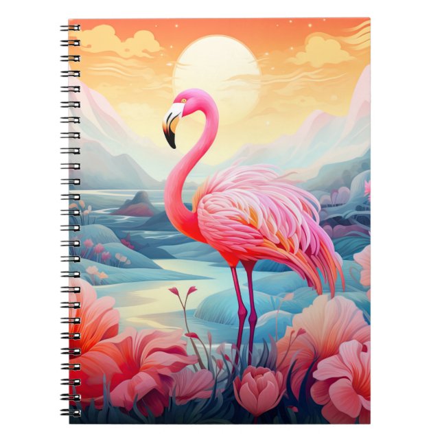 Tropical Flamingo with Flowers Notebook (Front)