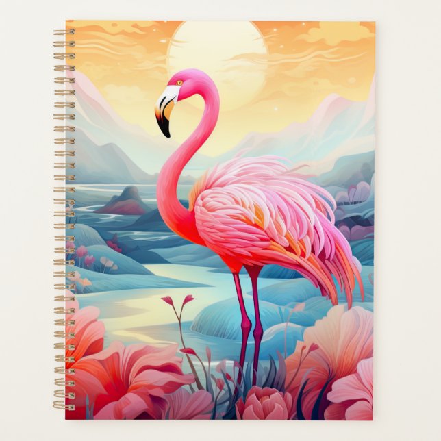 Tropical Flamingo with Flowers Planner (Front)