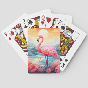 Tropical Flamingo with Flowers Playing Cards