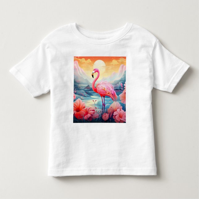 Tropical Flamingo with Flowers Toddler T-Shirt (Front)
