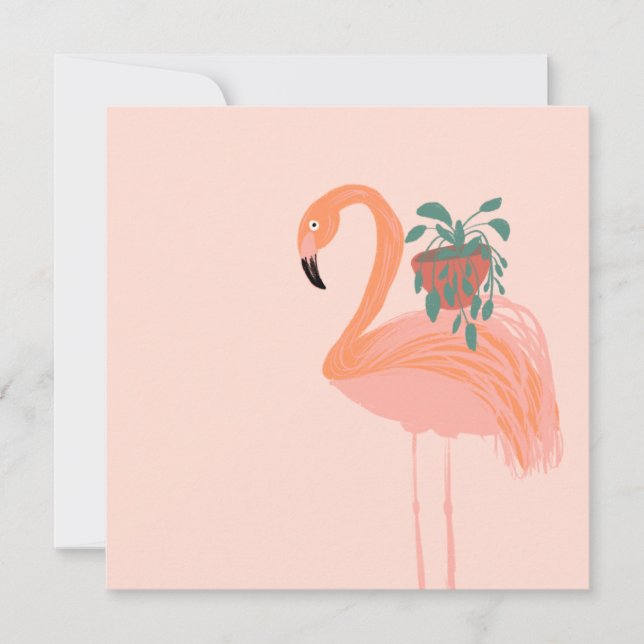 Tropical Flamingo with Potted Plant Hand Drawn     (Front)
