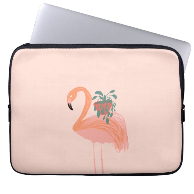 Tropical Flamingo with Potted Plant Hand Drawn     Laptop Sleeve (Front)