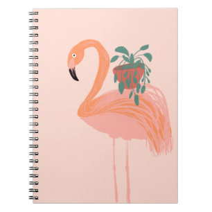 Tropical Flamingo with Potted Plant Hand Drawn Notebook