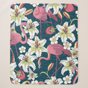 Tropical Flamingoes and Lilies Seamless Pattern Sherpa Blanket