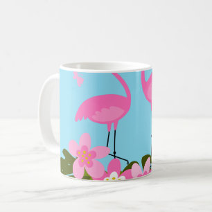 Tropical Flamingos and Floral Illustration Coffee Mug