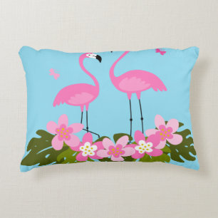 Tropical Flamingos and Floral Illustration Decorative Cushion
