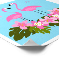 Tropical Flamingos and Floral Illustration