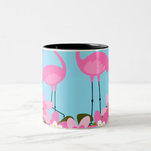 Tropical Flamingos and Floral Illustration Two-Tone Coffee Mug