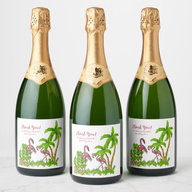 Tropical Flamingos and Flowers Bottle Label (Bottles)