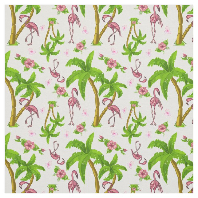 Tropical Flamingos and Flowers Fabric (Swatch)
