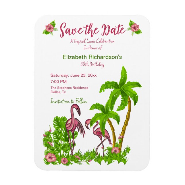 Tropical Flamingos and Flowers Save The Date  Magnet (Vertical)