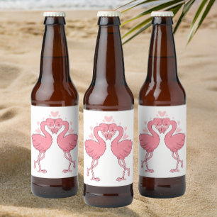 Tropical Flamingos Beach Cute Pink Summer Wedding Beer Bottle Label
