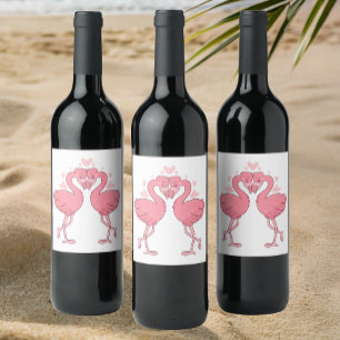 Tropical Flamingos Beach Cute Pink Summer Wedding Wine Label
