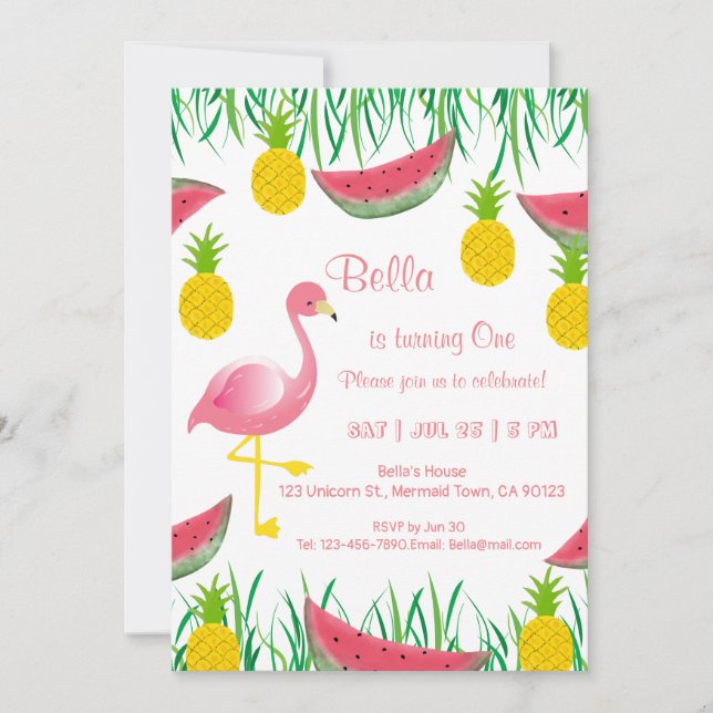 Tropical Flamingos Birthday Invitations (Front)