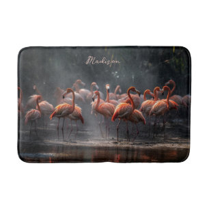Tropical Flamingos custom name Bath Mat